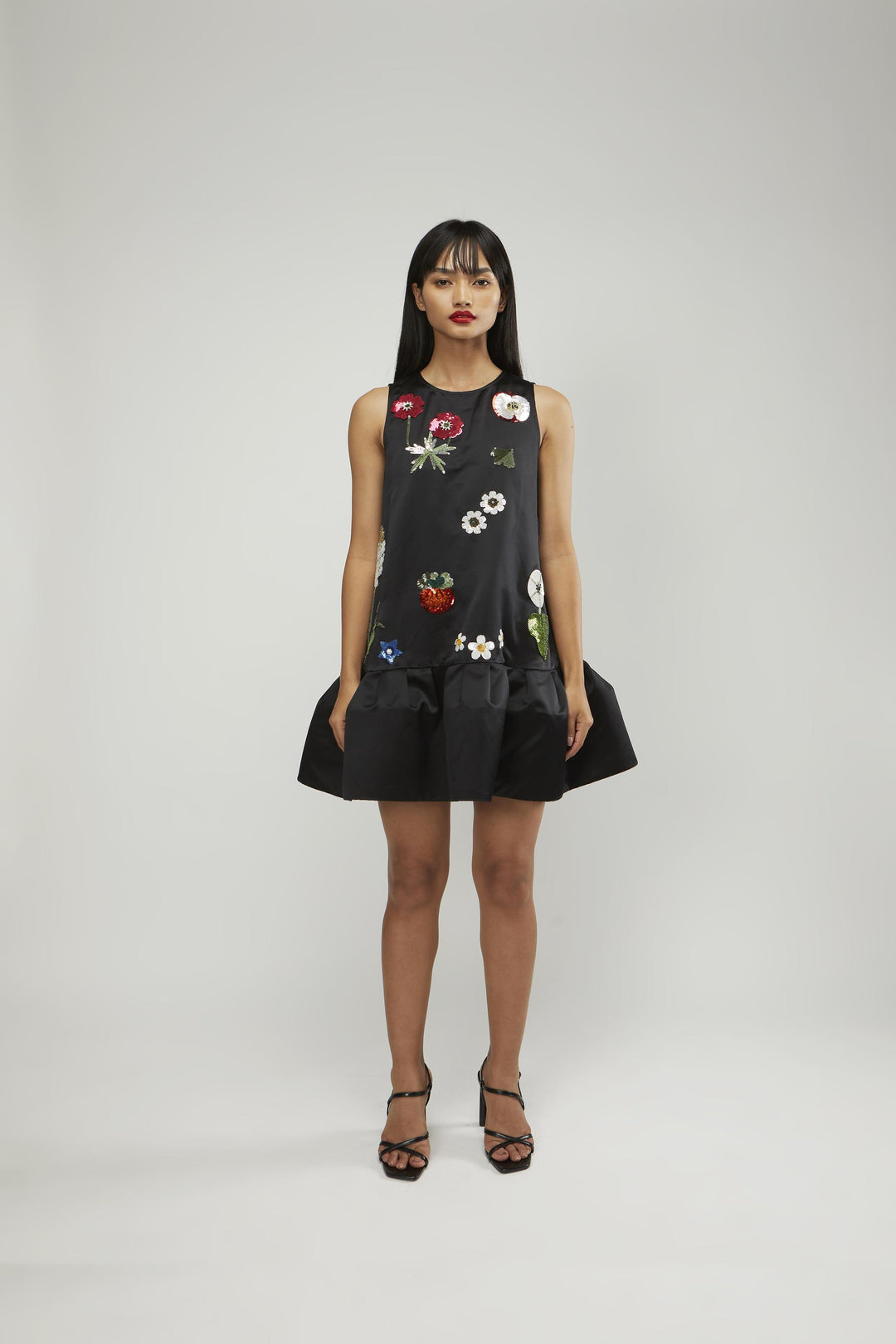 Shift mini dress with ruffled border and botanical embroidery Gauri and Nainika Shift mini dress with ruffled border and botanical embroidery Gauri and Nainika