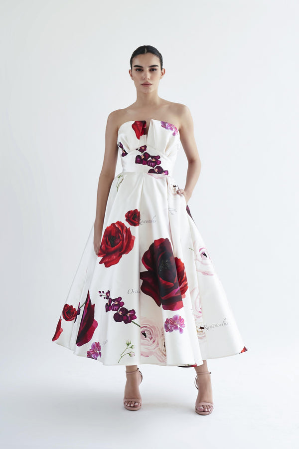 Strapless Plunging neck internally corseted midi dress