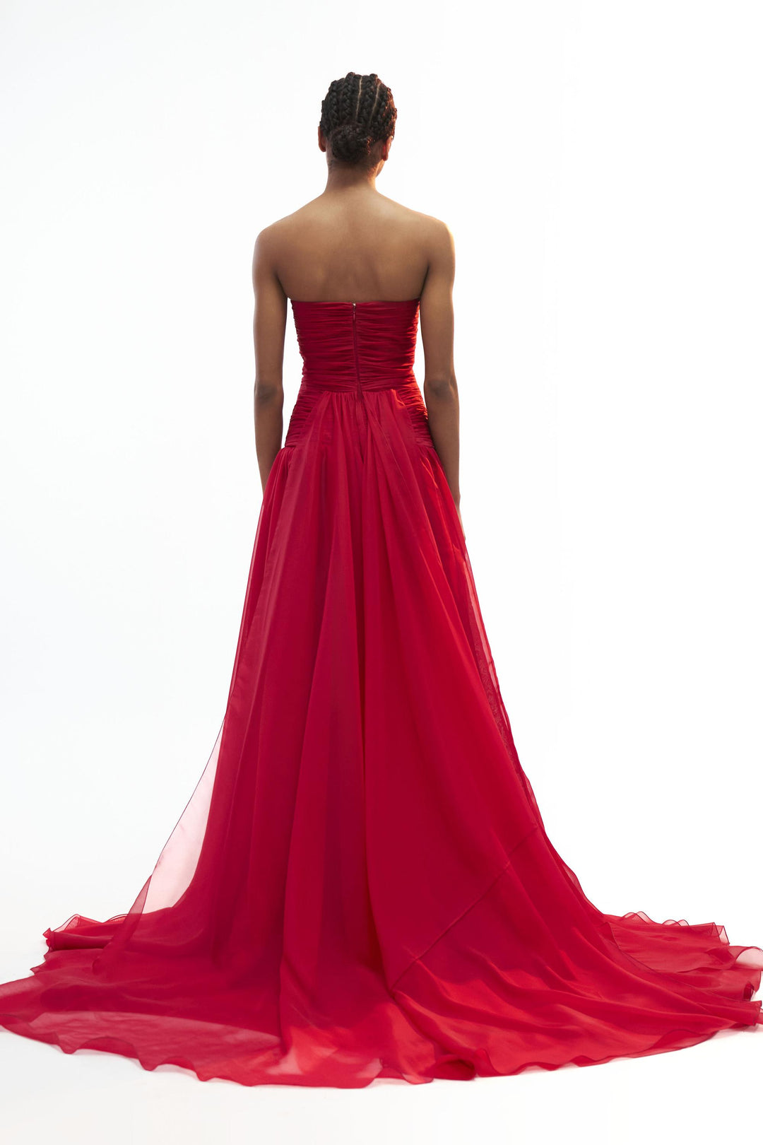 Strapless drop waisted fluted corsetted gown with stole
