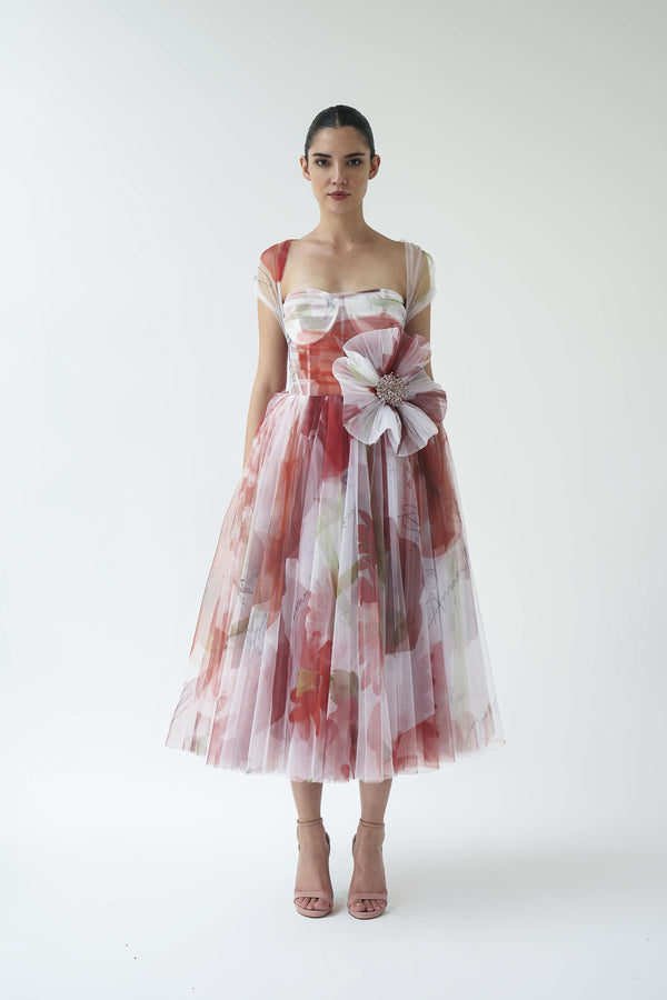 Sculpted flower Corseted midi