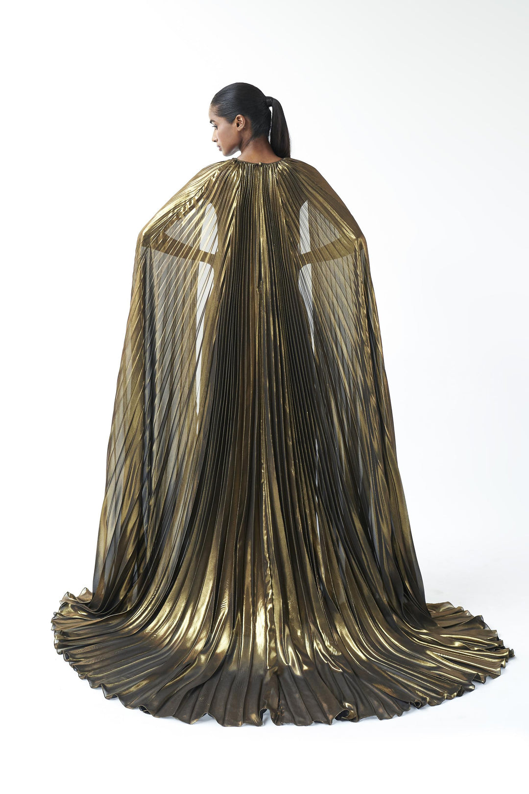 Gold Lame Gown with Cape Sleeves Gauri and Nainika Gold Lame Gown with Cape Sleeves Gauri and Nainika