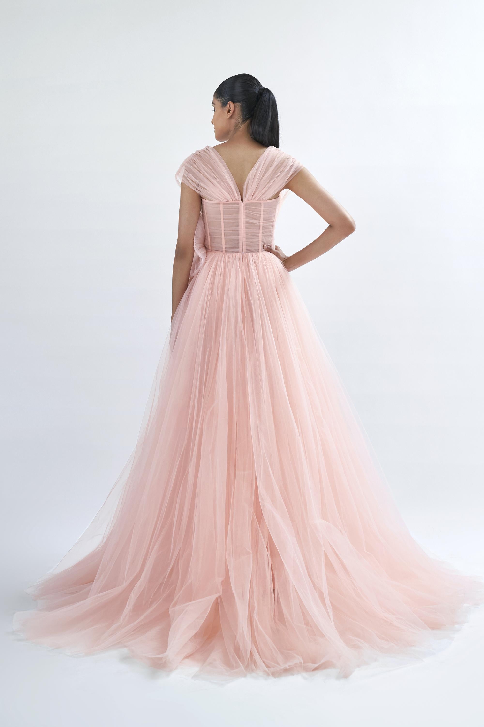 Corseted Tulle Gown and Sculpted Flower – Gauri and Nainika