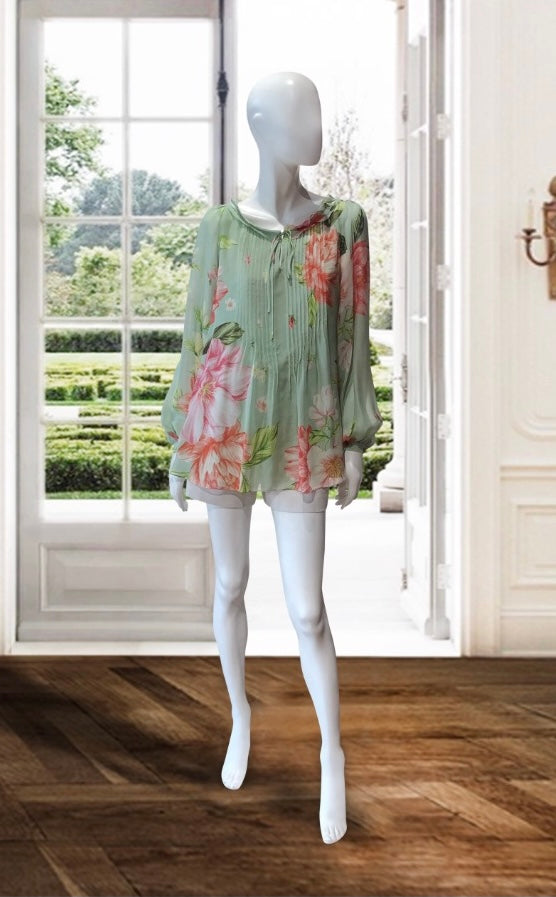 Full sleeve chiffon blouse with pin tuck detailing
